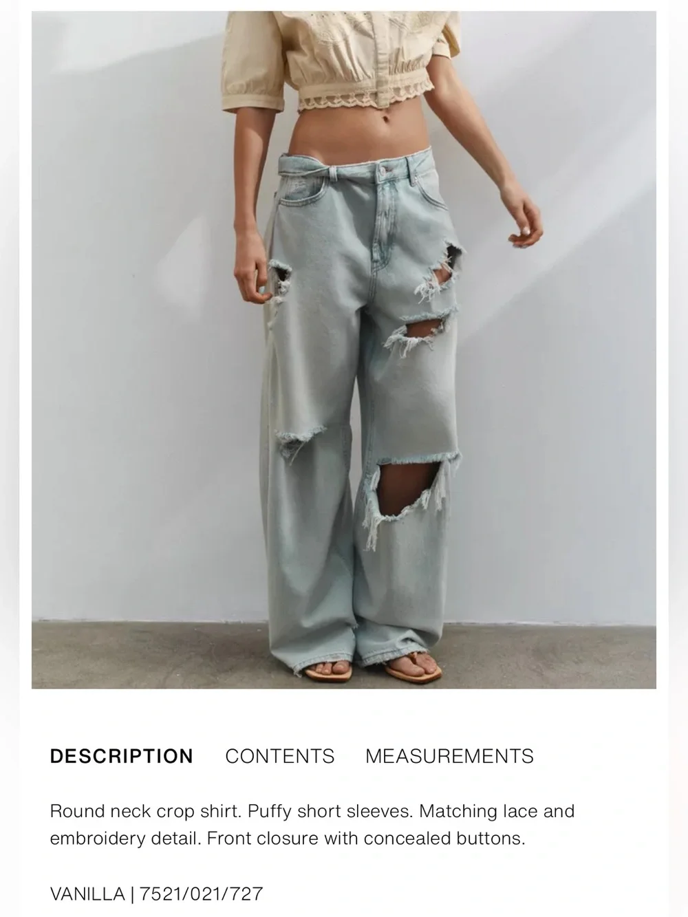 Zara embroidered crop top with lace detail